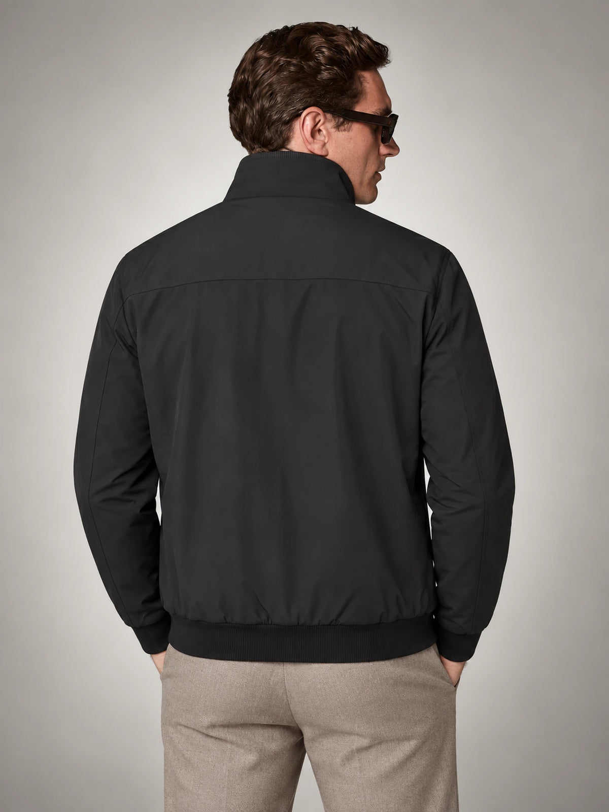 Men's Lightweight Stand-Collar Jacket in Black — back view