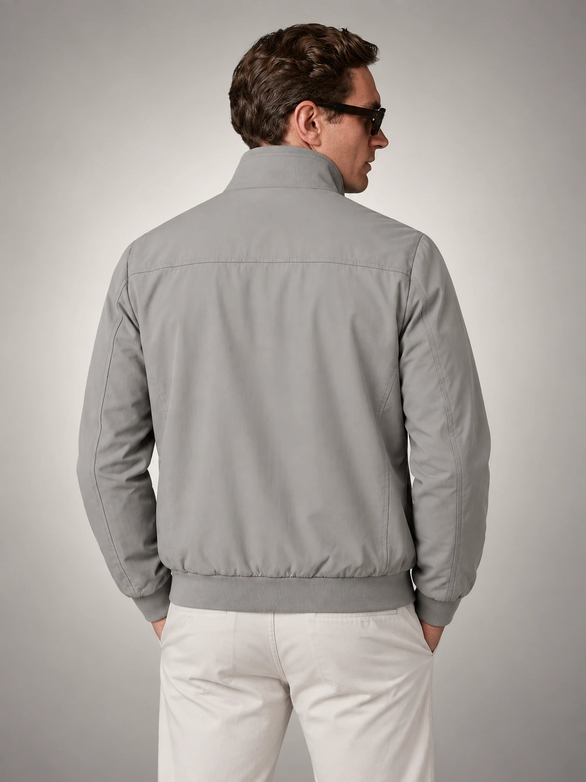 Men's Lightweight Stand-Collar Jacket in Light Grey — back view