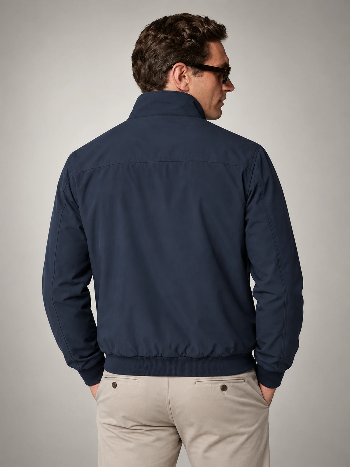 Men's Lightweight Stand-Collar Jacket in Navy — back view