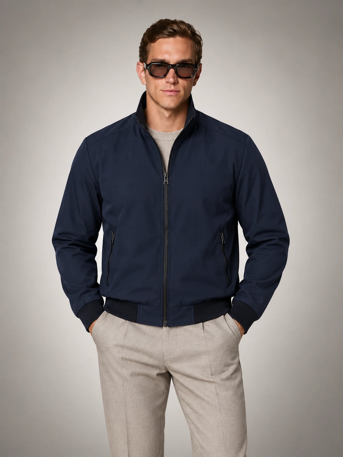 Men's Lightweight Stand-Collar Jacket in Navy — front view