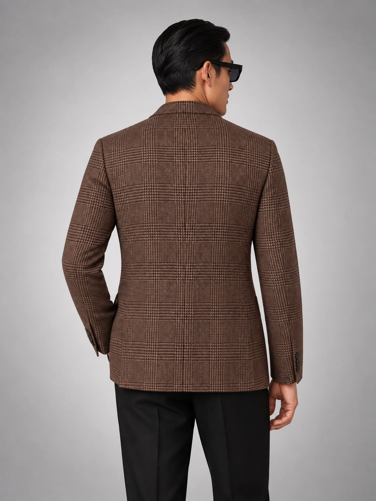 Men's Checked Sport-Coat Blazer in Brown Check — back view
