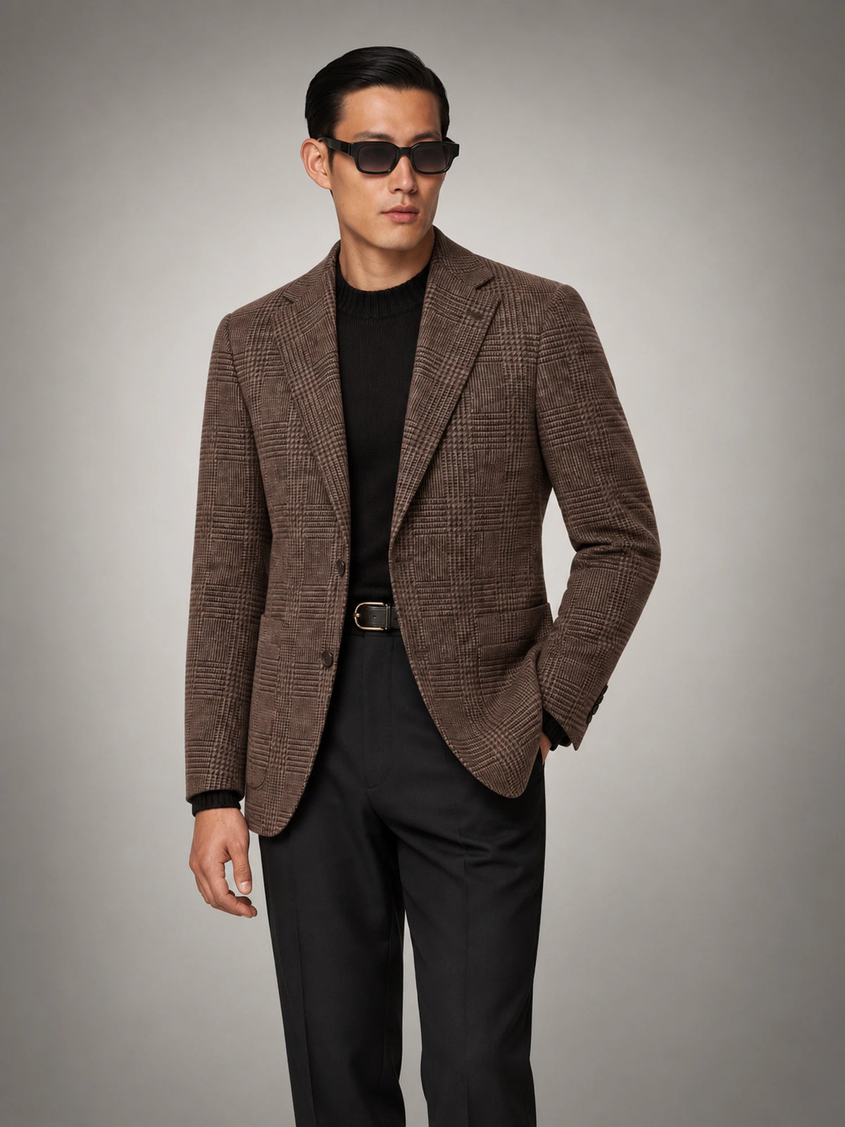 Men's Checked Sport-Coat Blazer in Brown Check — front view