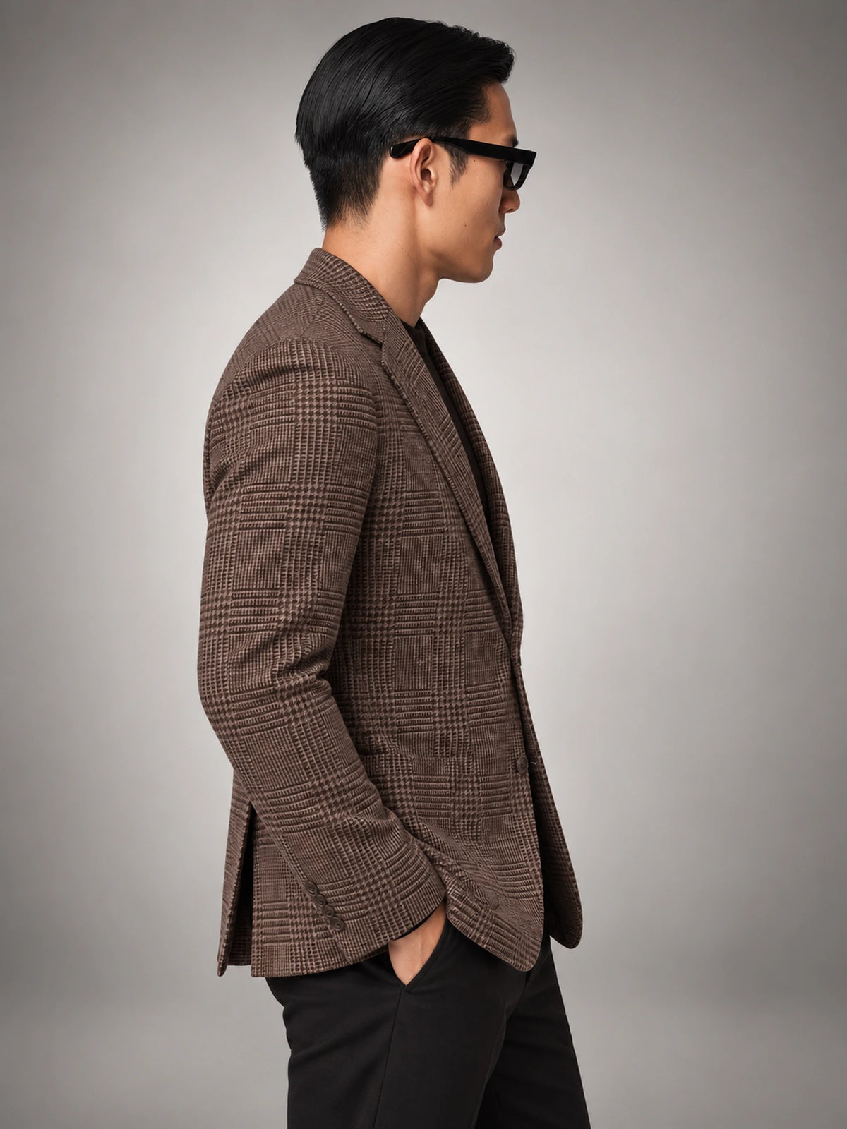 Men's Checked Sport-Coat Blazer in Brown Check — side view