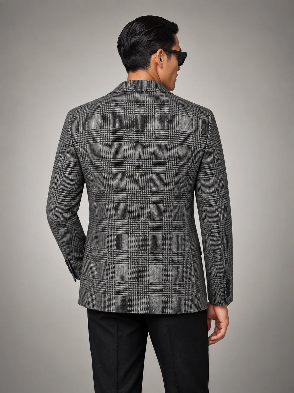 Men's Checked Sport-Coat Blazer in Grey Check — back view