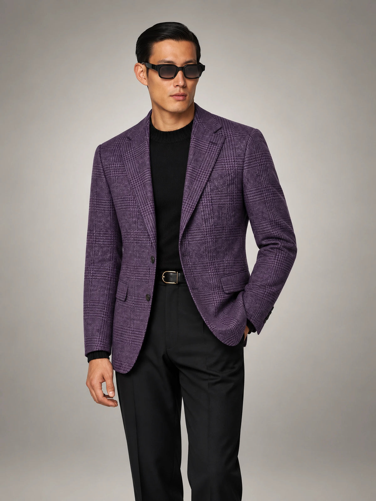Men's Checked Sport-Coat Blazer in Purple Check — front view