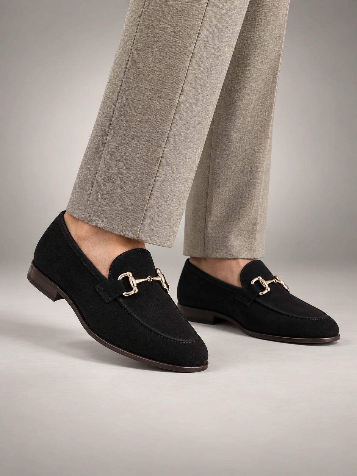 Men's Horsebit Slip-On Loafers in Black — front view