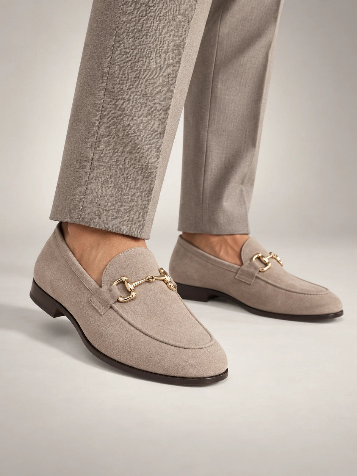 Men's Horsebit Slip-On Loafers in Taupe — front view