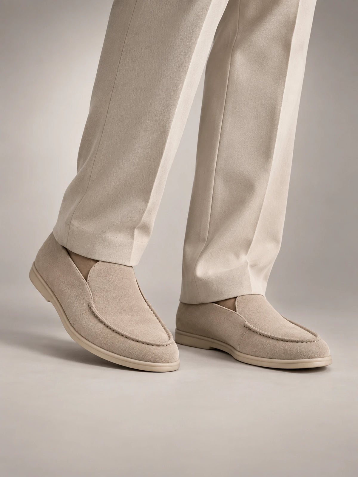Men's Classic Suede Slip-On Loafers in Beige — front view