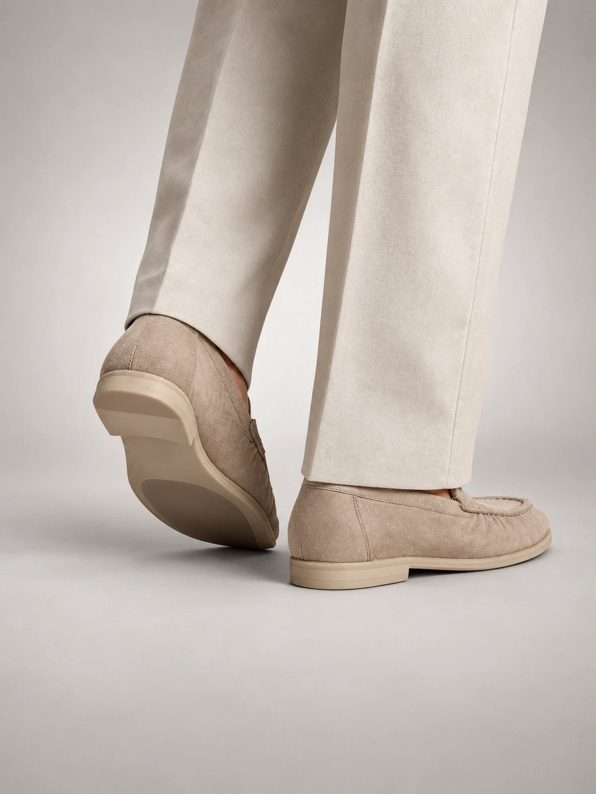 Men's Classic Suede Slip-On Loafers in Beige — side view 2