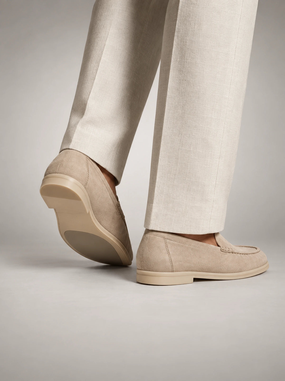 Men's Classic Suede Slip-On Loafers in Beige — side view