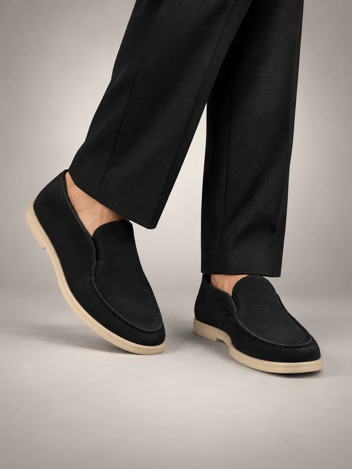 Men's Classic Suede Slip-On Loafers in Black — front view