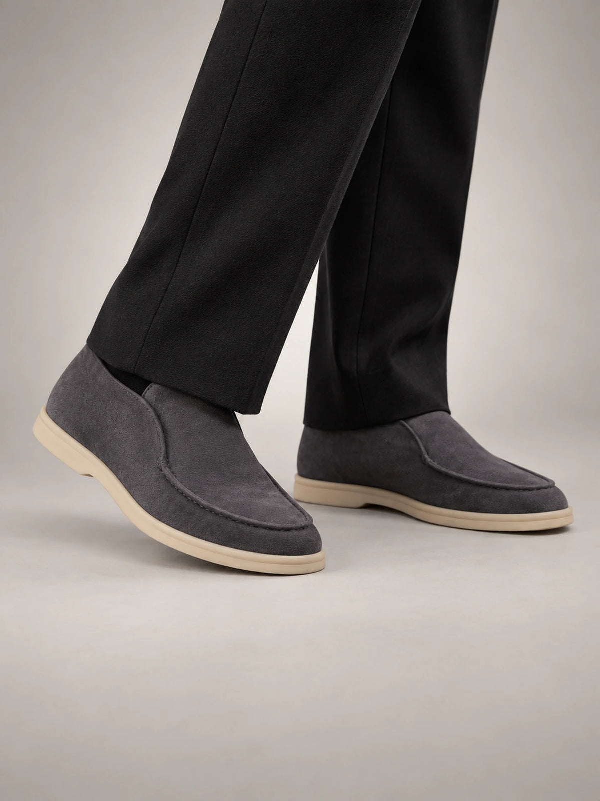 Men's Classic Suede Slip-On Loafers in Charcoal — front view