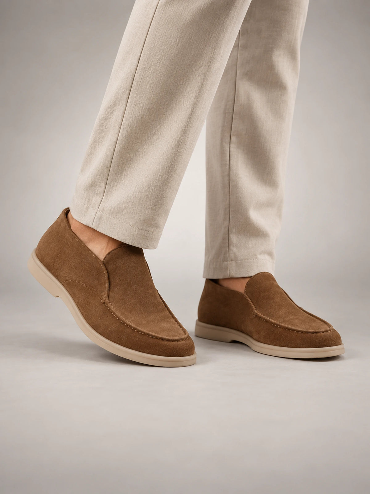 Men's Classic Suede Slip-On Loafers in Cognac — front view