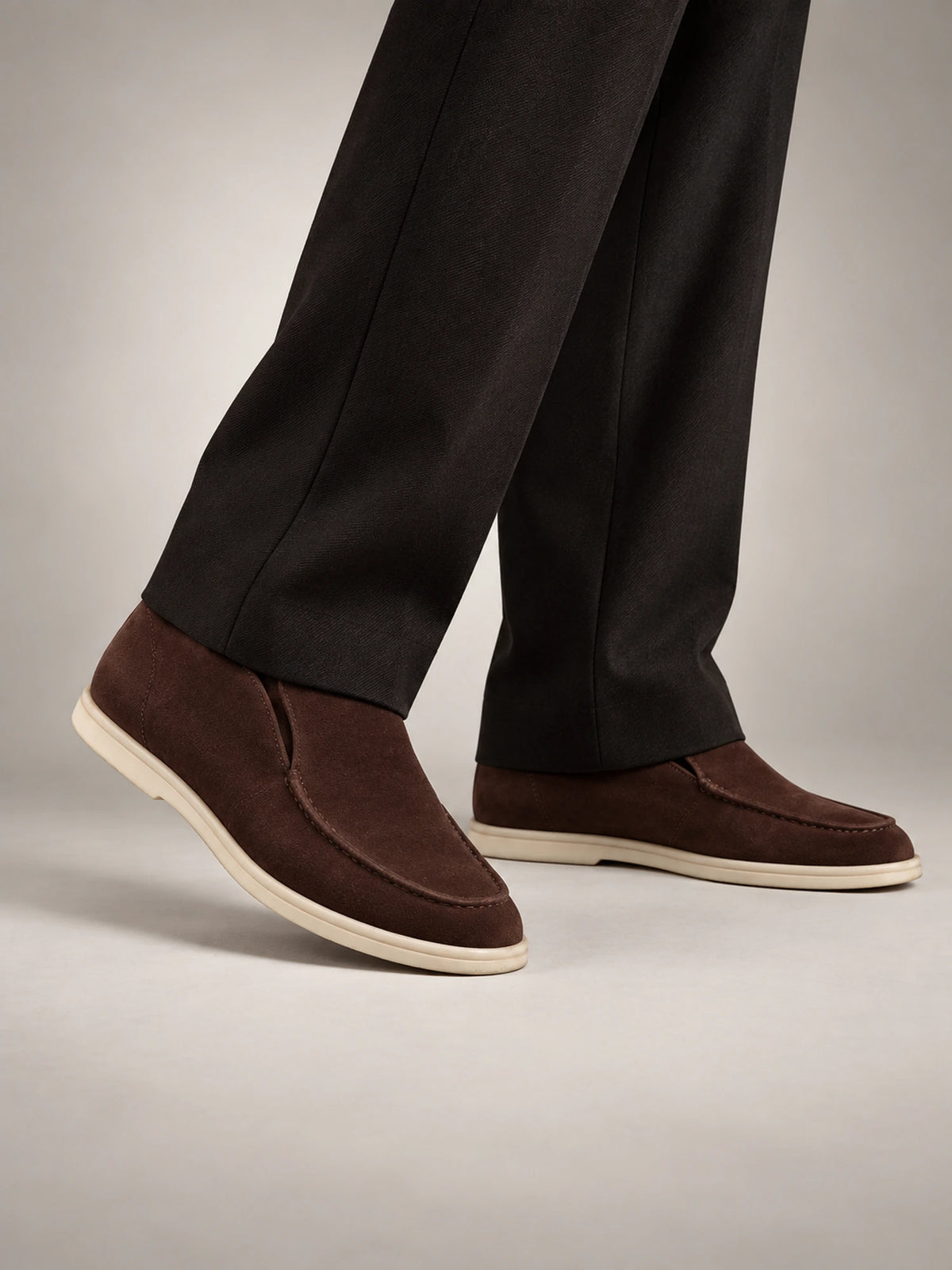 Men's Classic Suede Slip-On Loafers in Dark Brown — front view