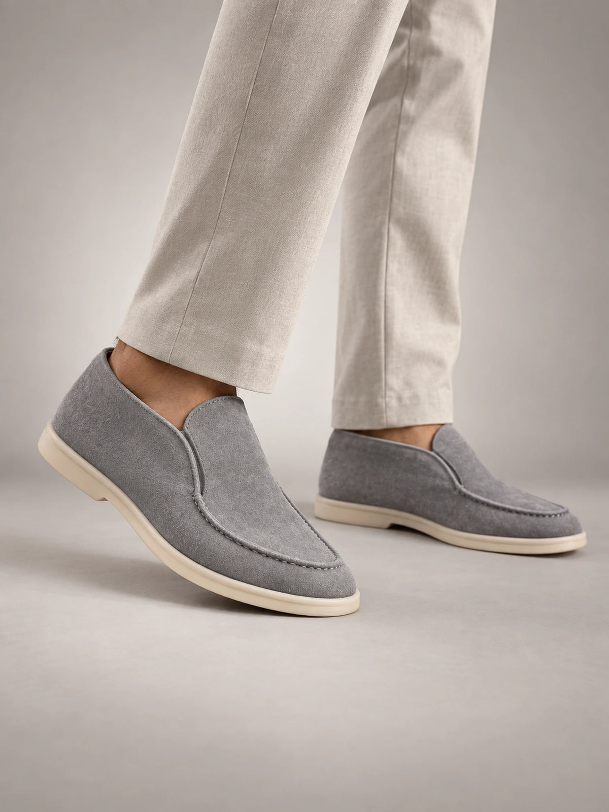 Men's Classic Suede Slip-On Loafers in Light Grey — front view