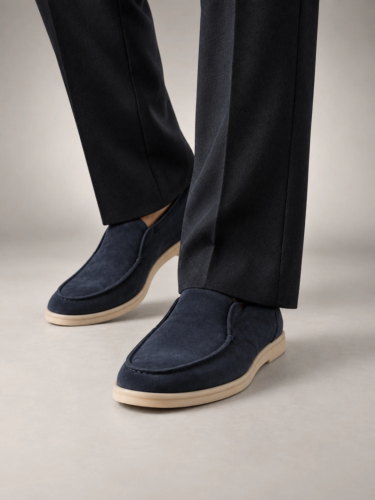 Men's Classic Suede Slip-On Loafers in Navy — front view