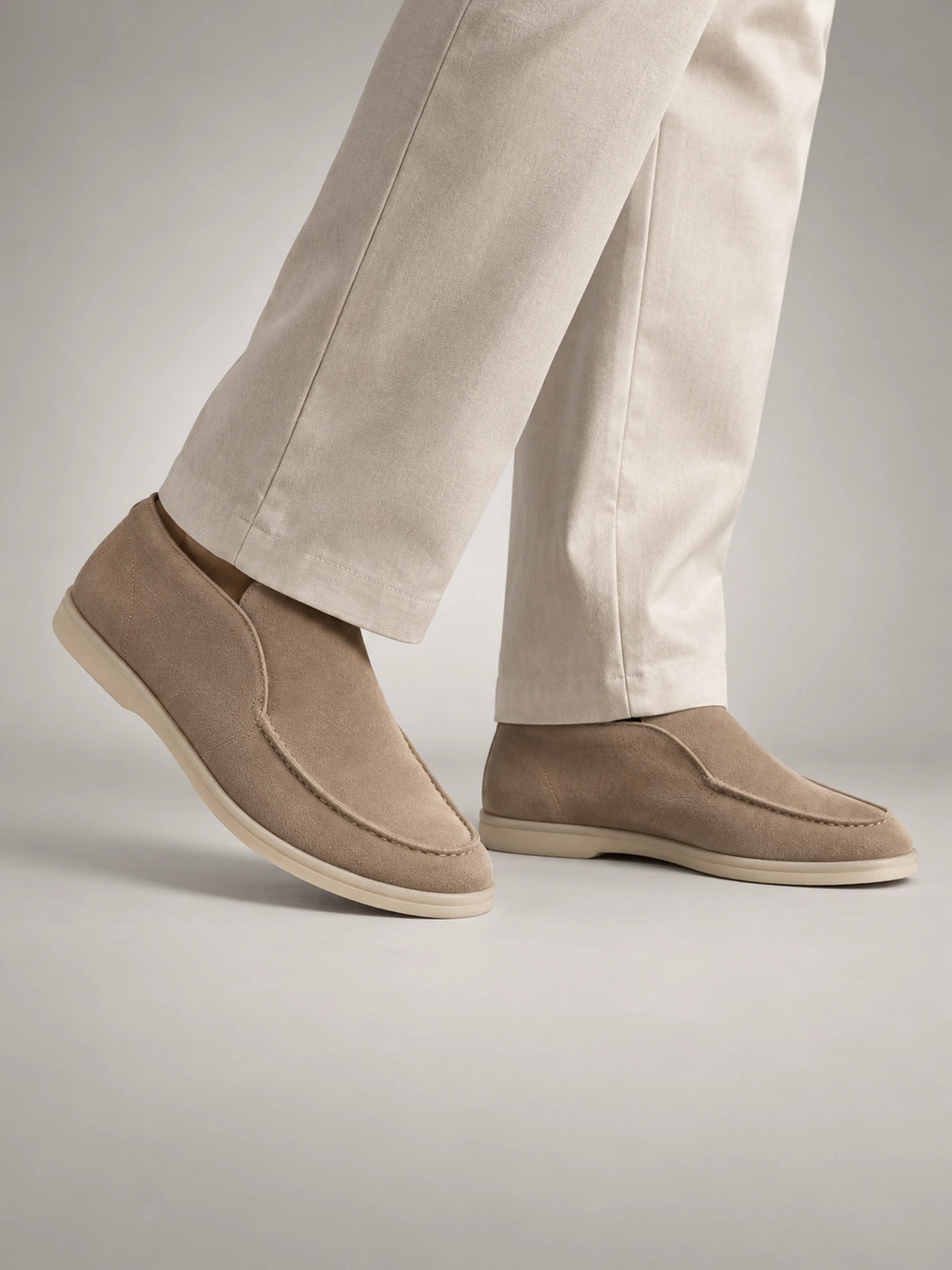 Men's Classic Suede Slip-On Loafers in Taupe — front view