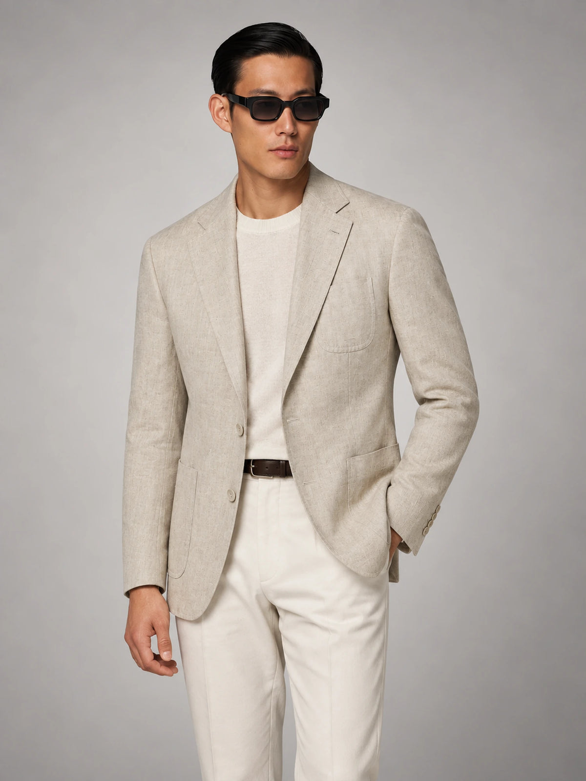 Men's Lightweight Summer Linen Blazer in Beige — front view