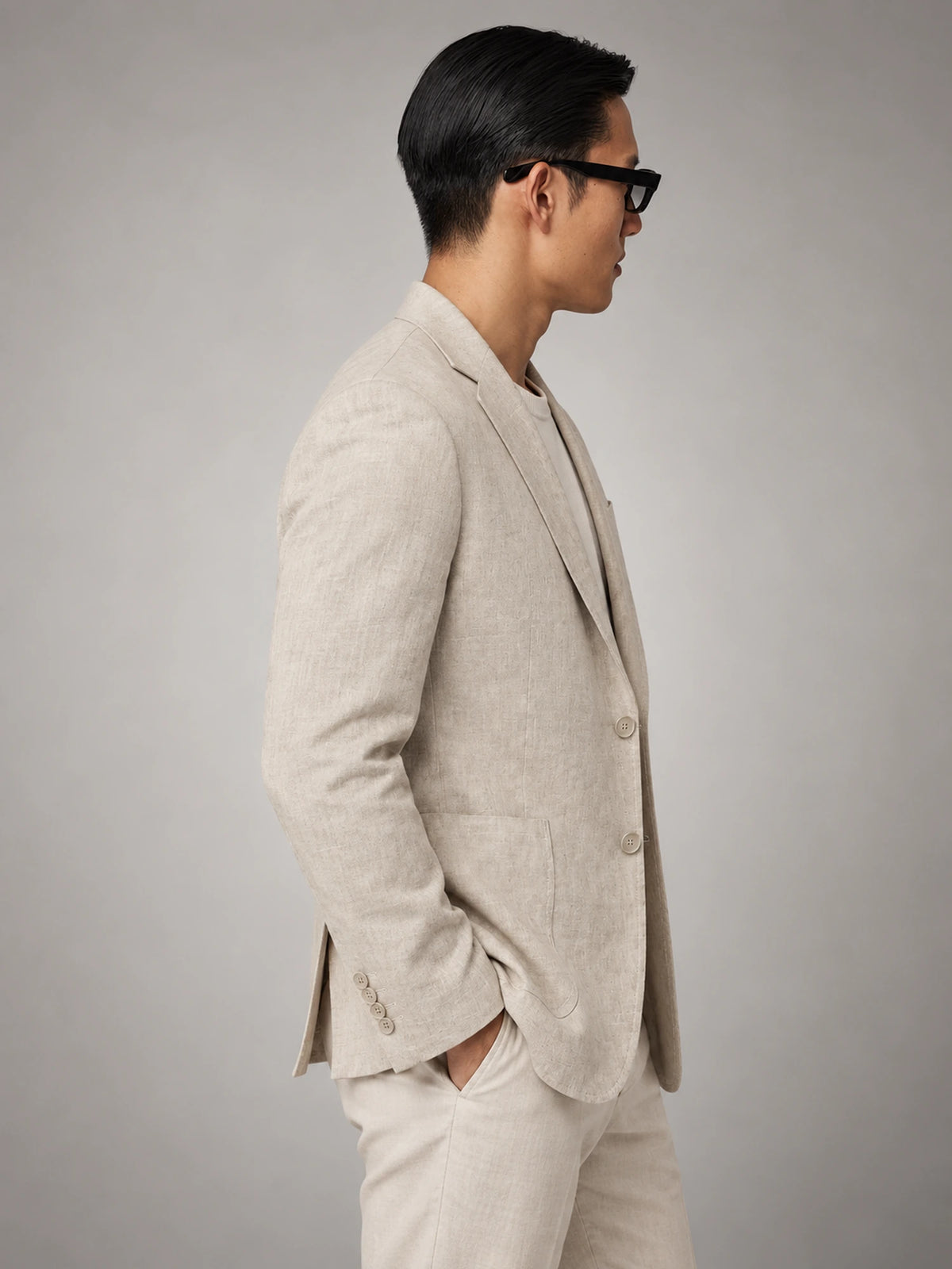 Men's Lightweight Summer Linen Blazer in Beige — side view