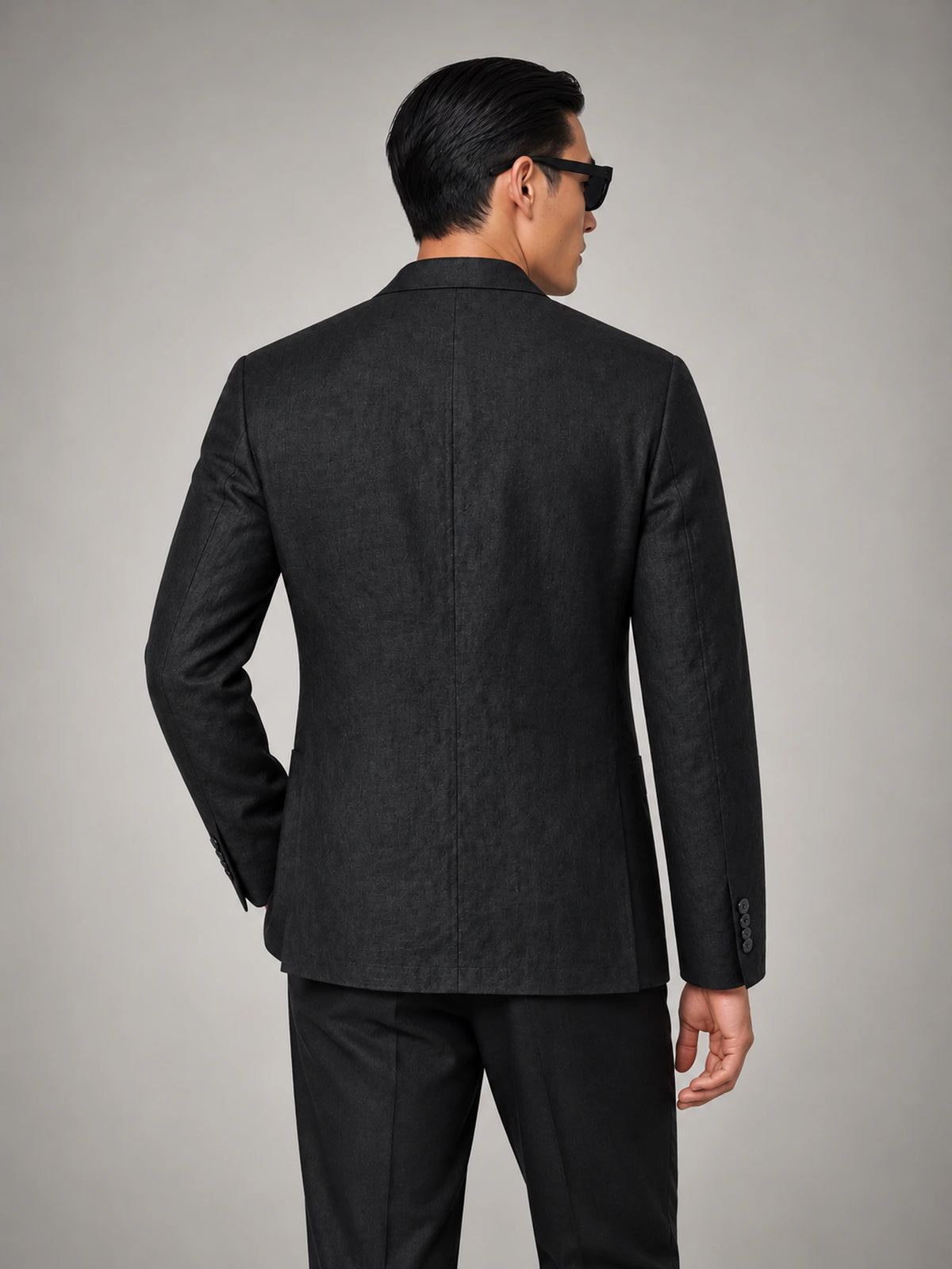 Men's Lightweight Summer Linen Blazer in Black — back view