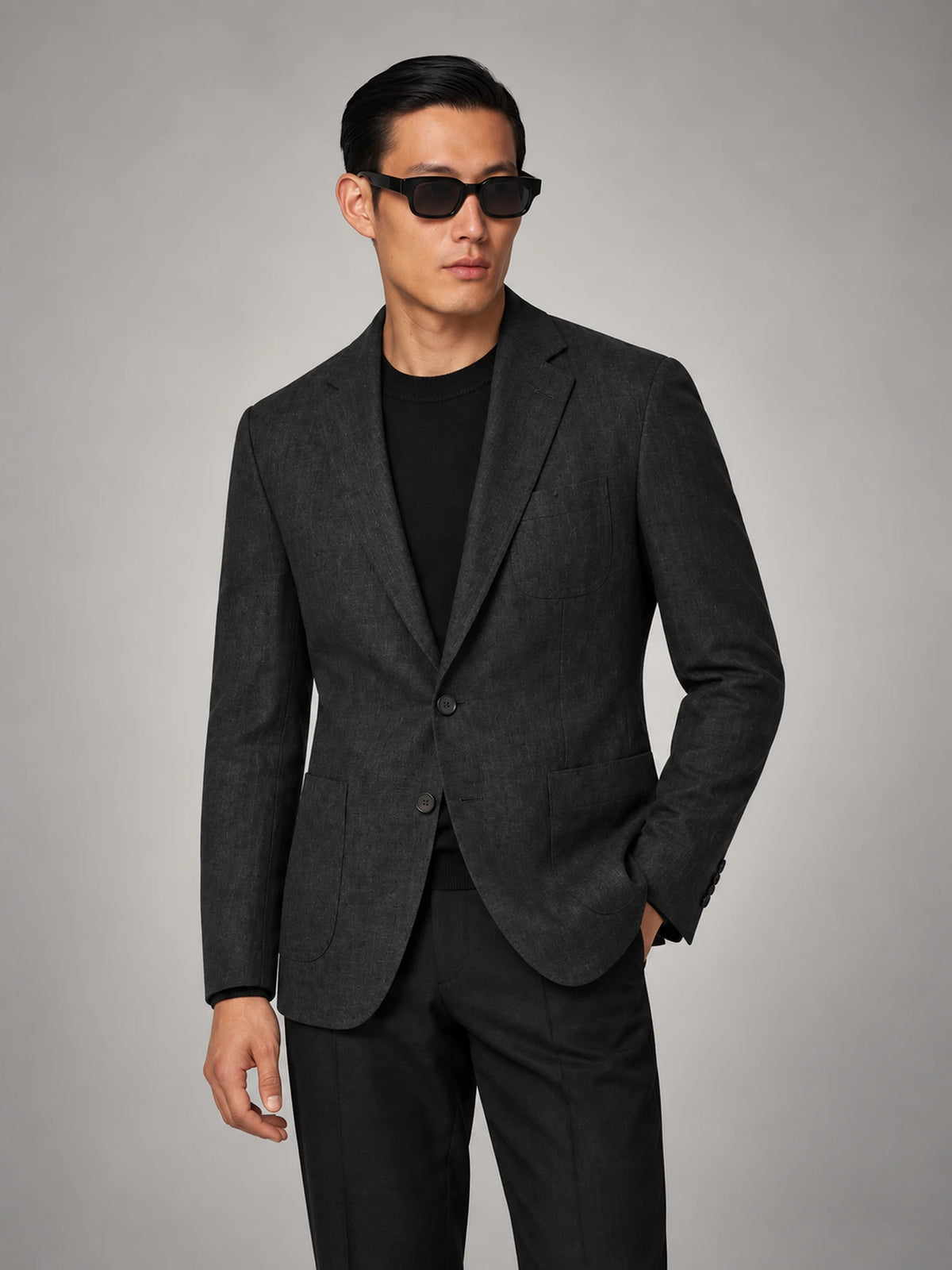 Men's Lightweight Summer Linen Blazer in Black — front view