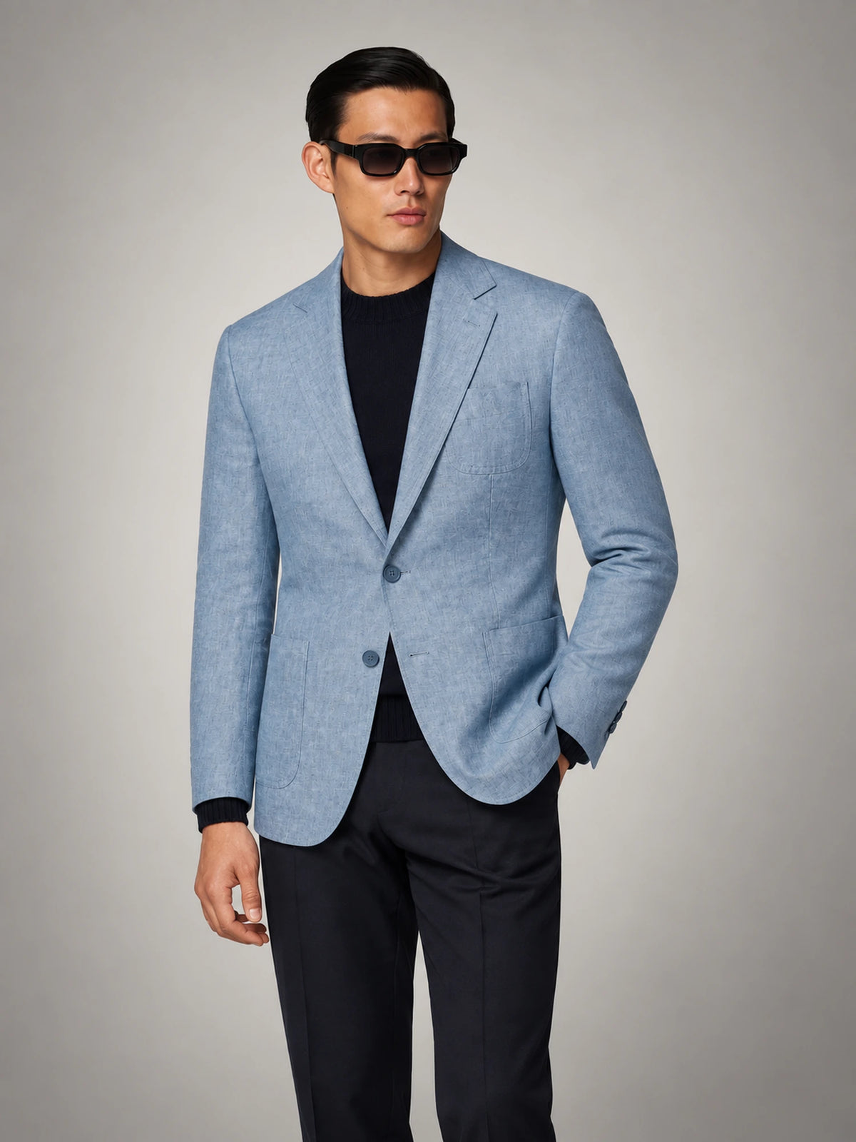 Men's Lightweight Summer Linen Blazer in Light Blue — front view