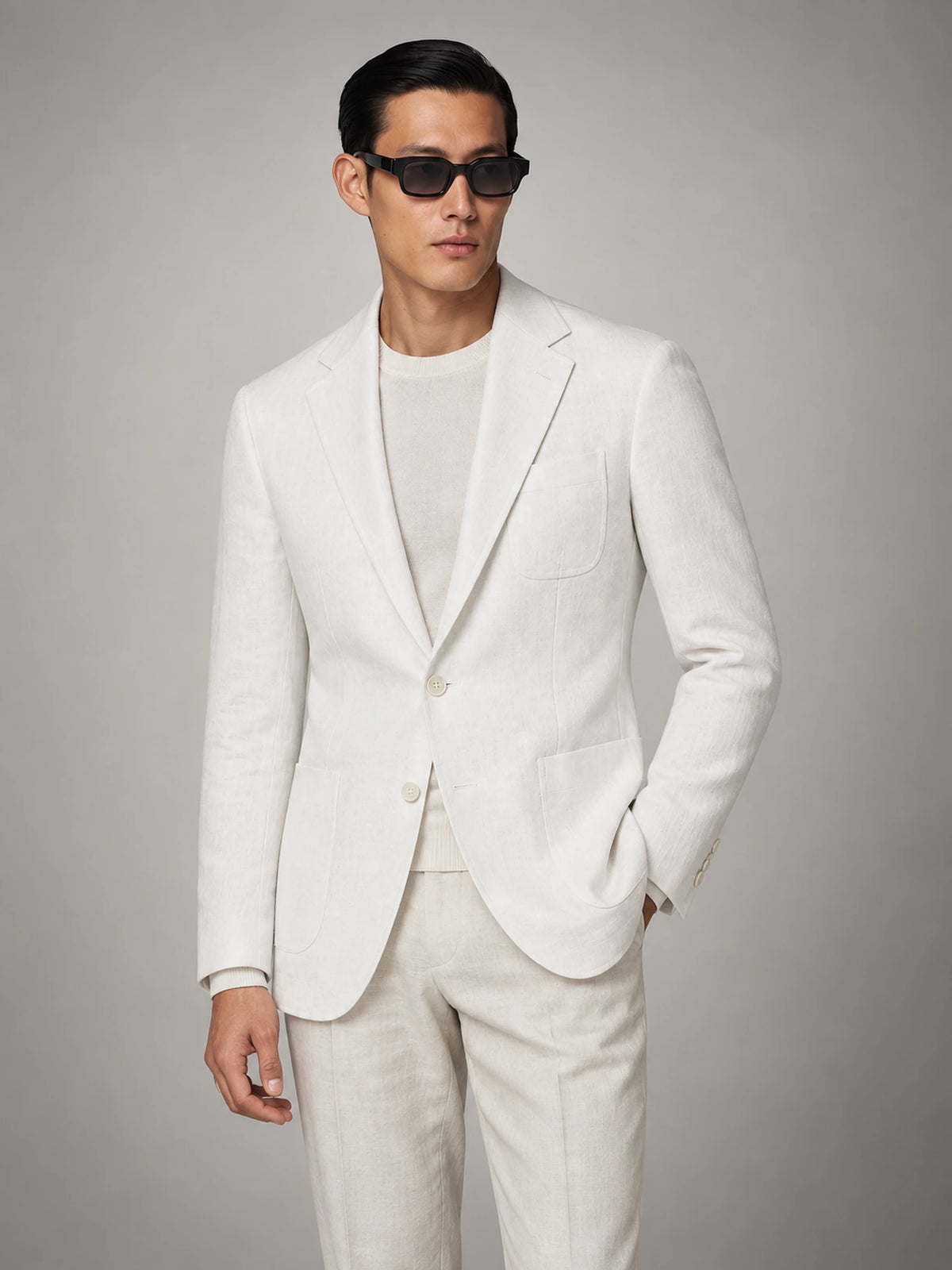 Men's Lightweight Summer Linen Blazer in White — front view