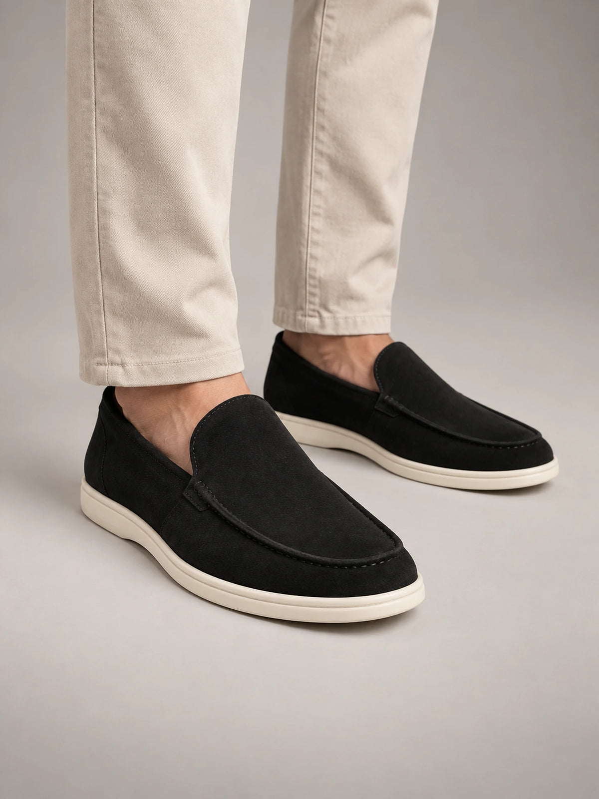 Men's Classic Suede Slip-On Loafers – Cortona in Black — alternate view