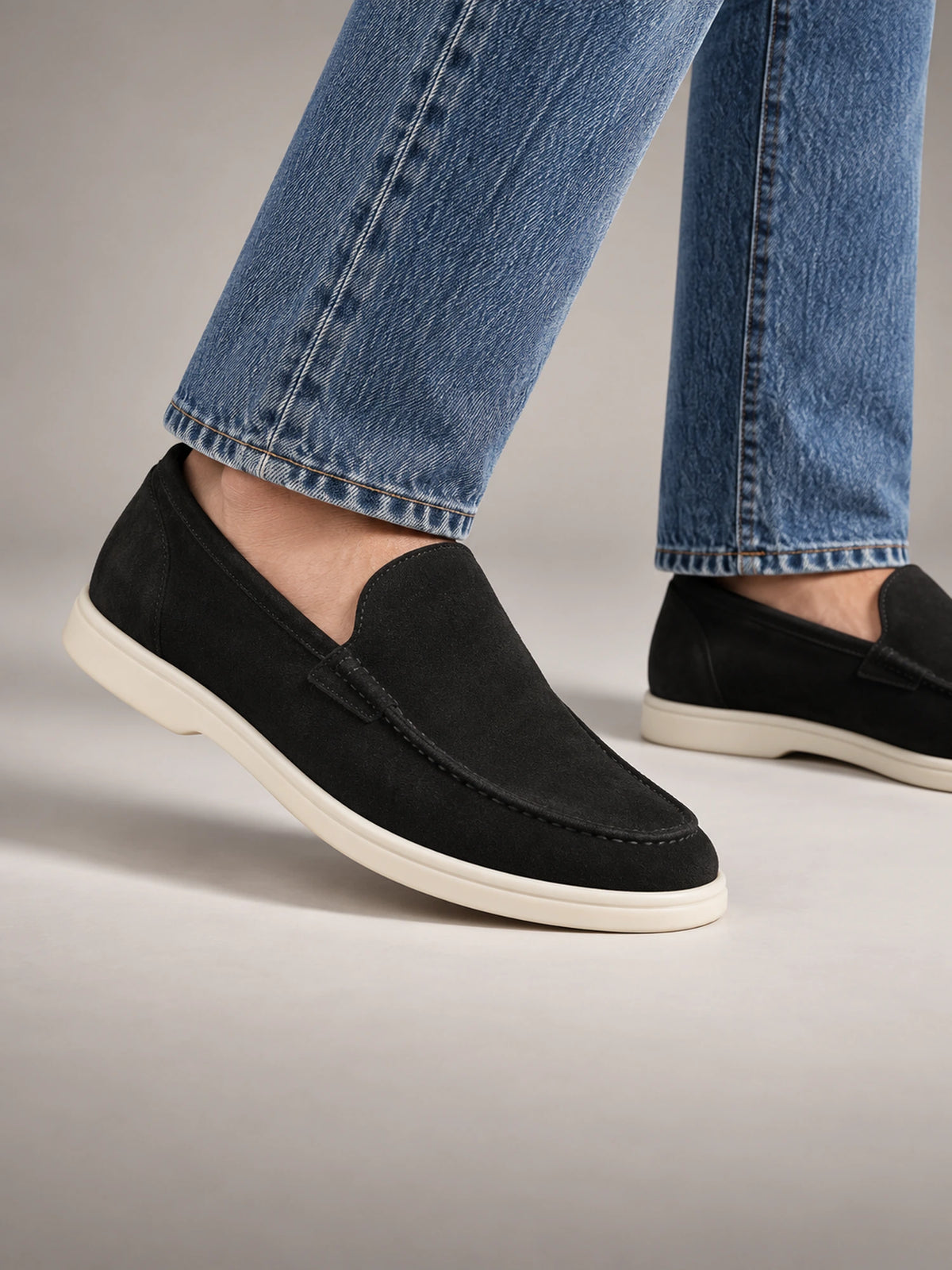 Men's Classic Suede Slip-On Loafers – Cortona in Black — front view