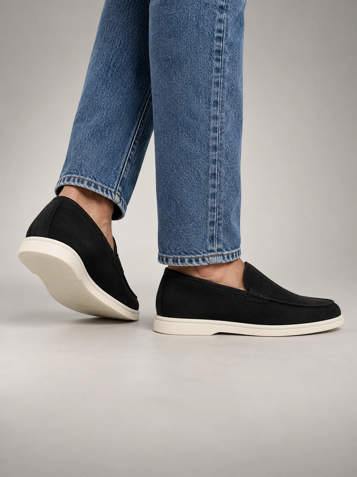 Men's Classic Suede Slip-On Loafers – Cortona in Black — side view