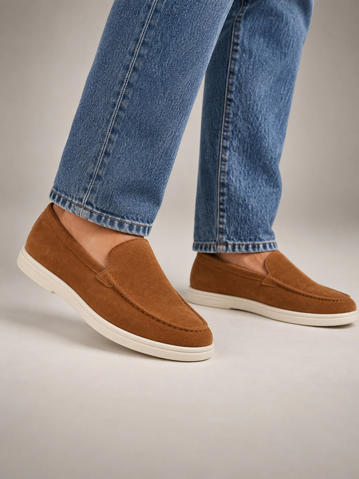 Men's Classic Suede Slip-On Loafers – Cortona in Cognac — front view