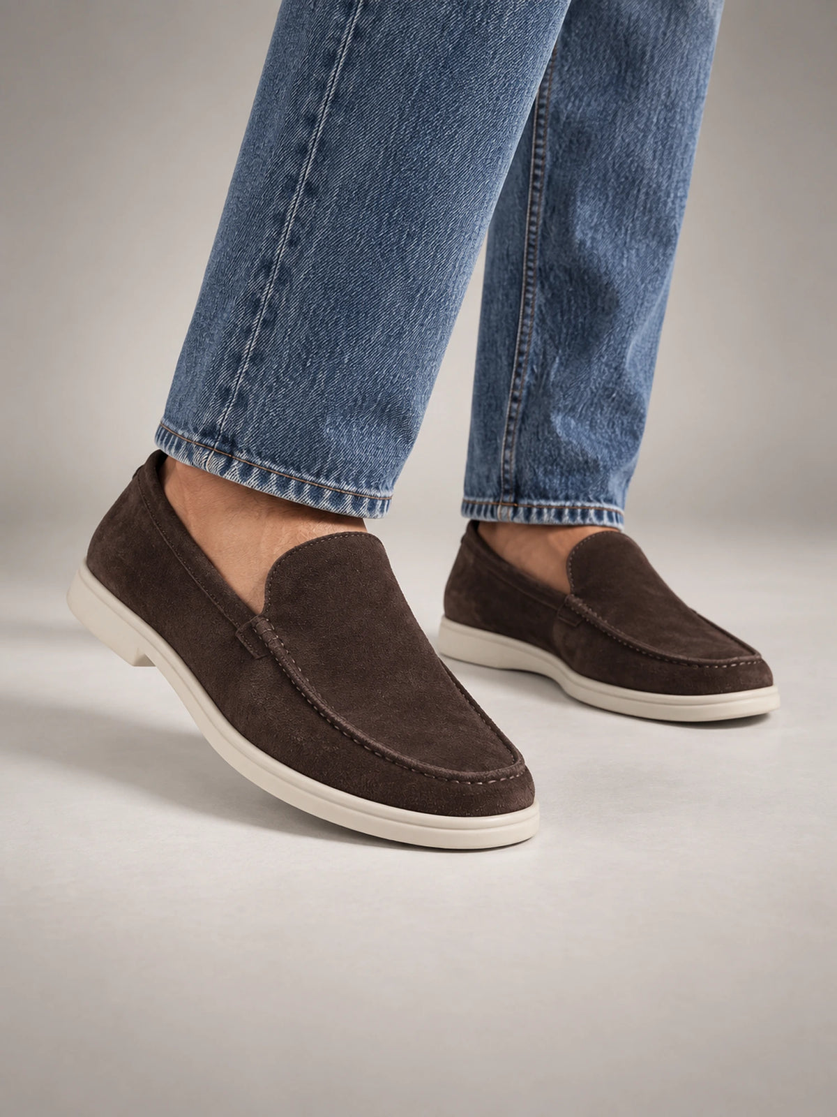 Men's Classic Suede Slip-On Loafers – Cortona in Dark Brown — front view