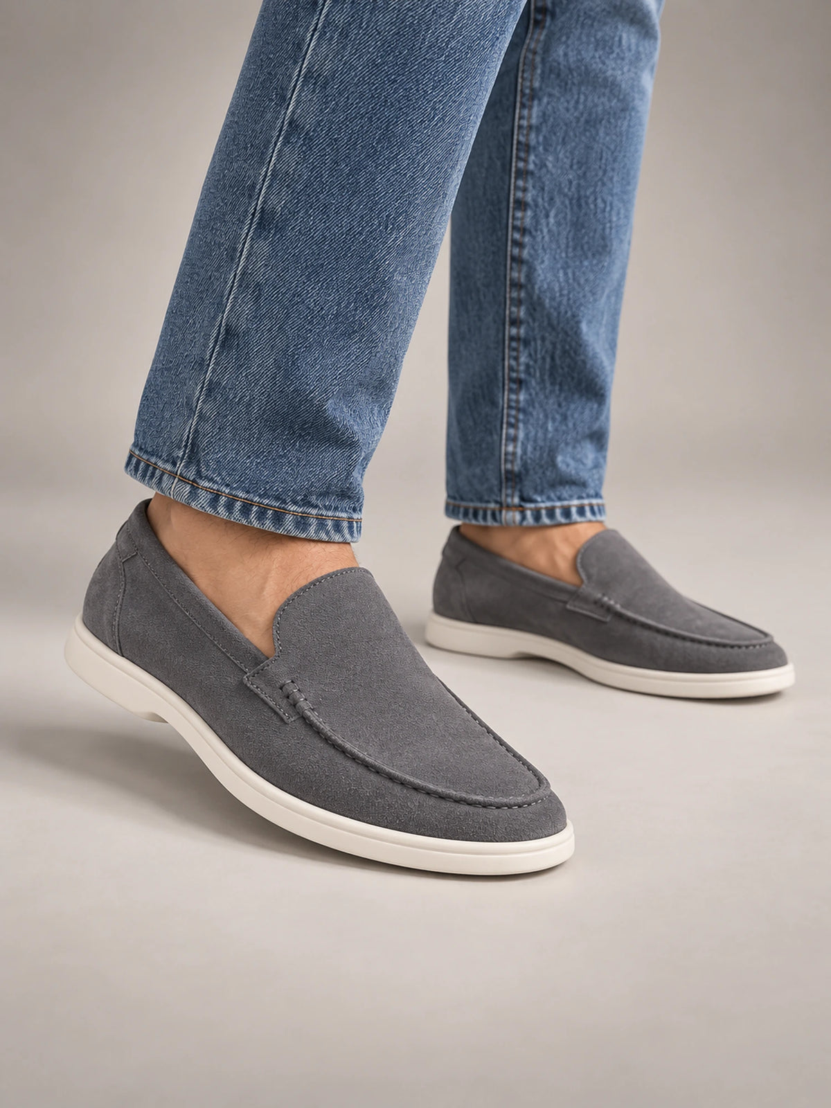 Men's Classic Suede Slip-On Loafers – Cortona in Grey — front view
