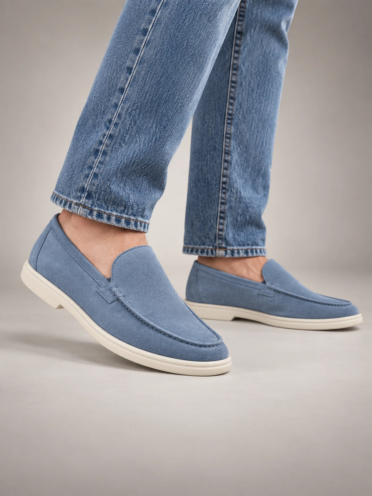 Men's Classic Suede Slip-On Loafers – Cortona in Light Blue — front view