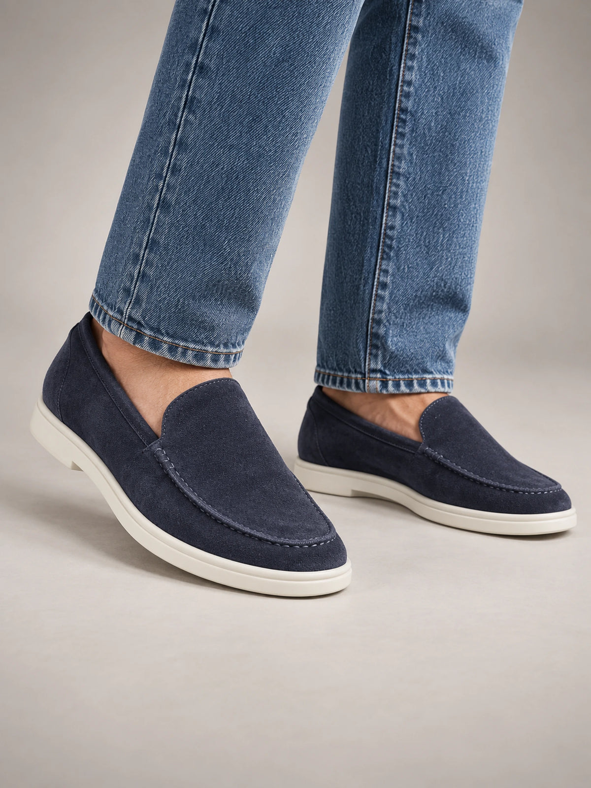 Men's Classic Suede Slip-On Loafers – Cortona in Navy — front view