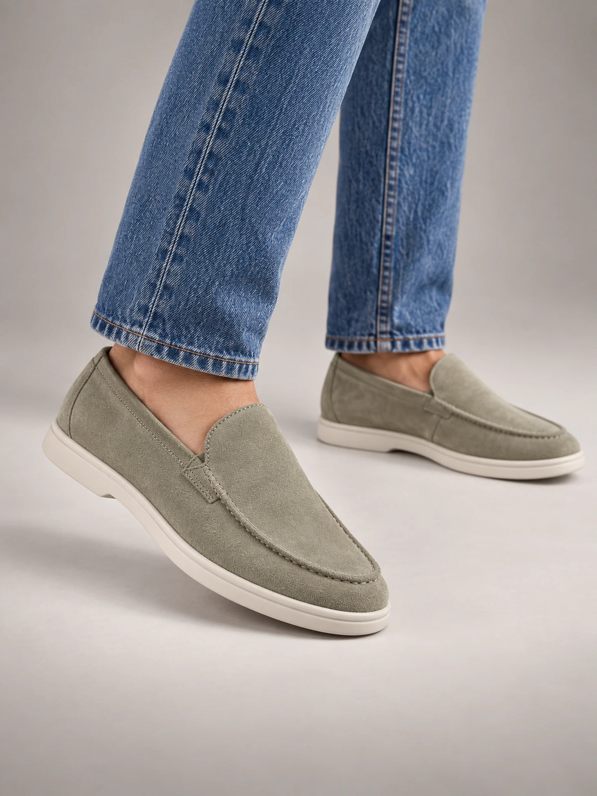 Men's Classic Suede Slip-On Loafers – Cortona in Olive — front view