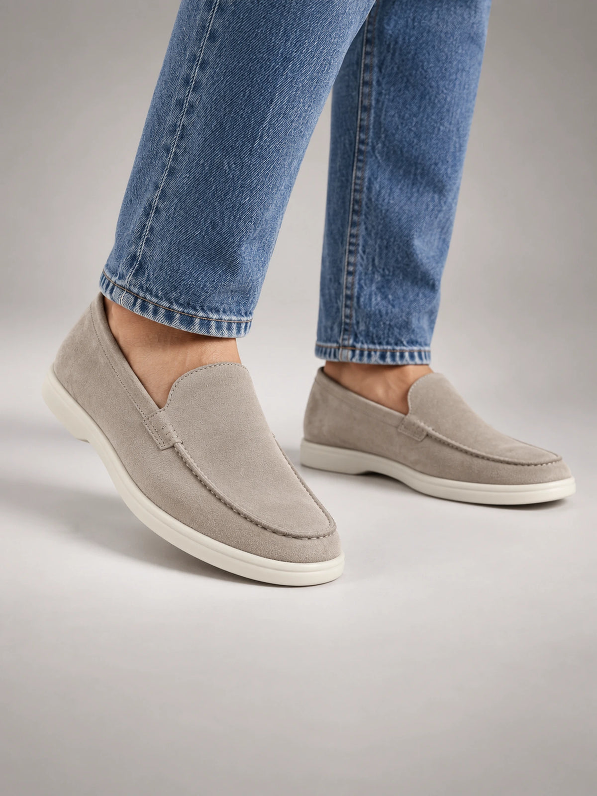Men's Classic Suede Slip-On Loafers – Cortona in Taupe — front view