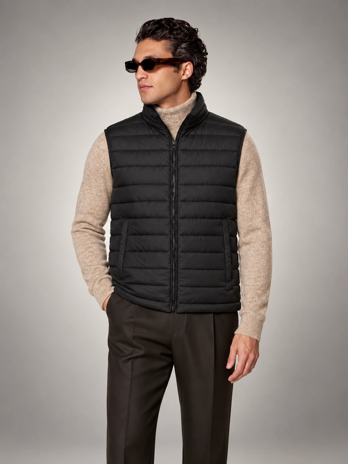 Men's Full-Zip Bodywarmer Gilet in Black — front view