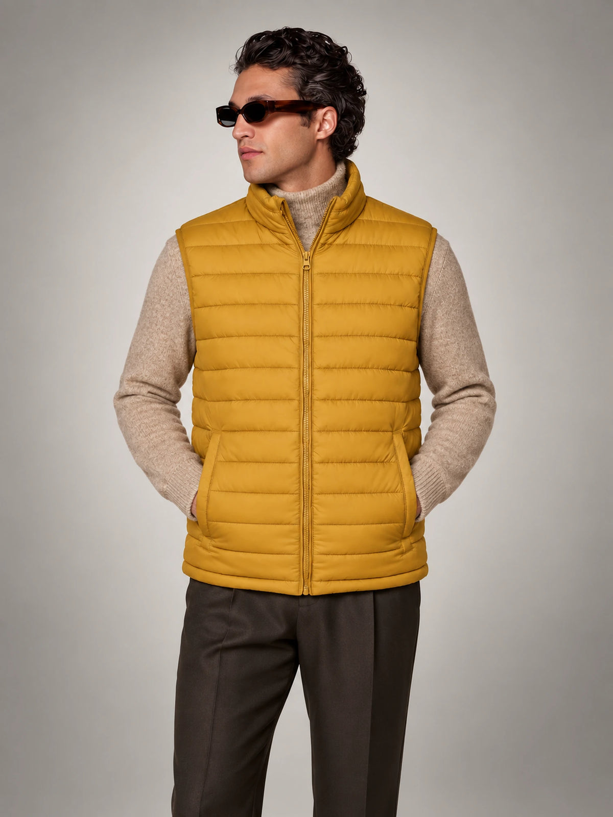 Men's Full-Zip Bodywarmer Gilet in Mustard — front view