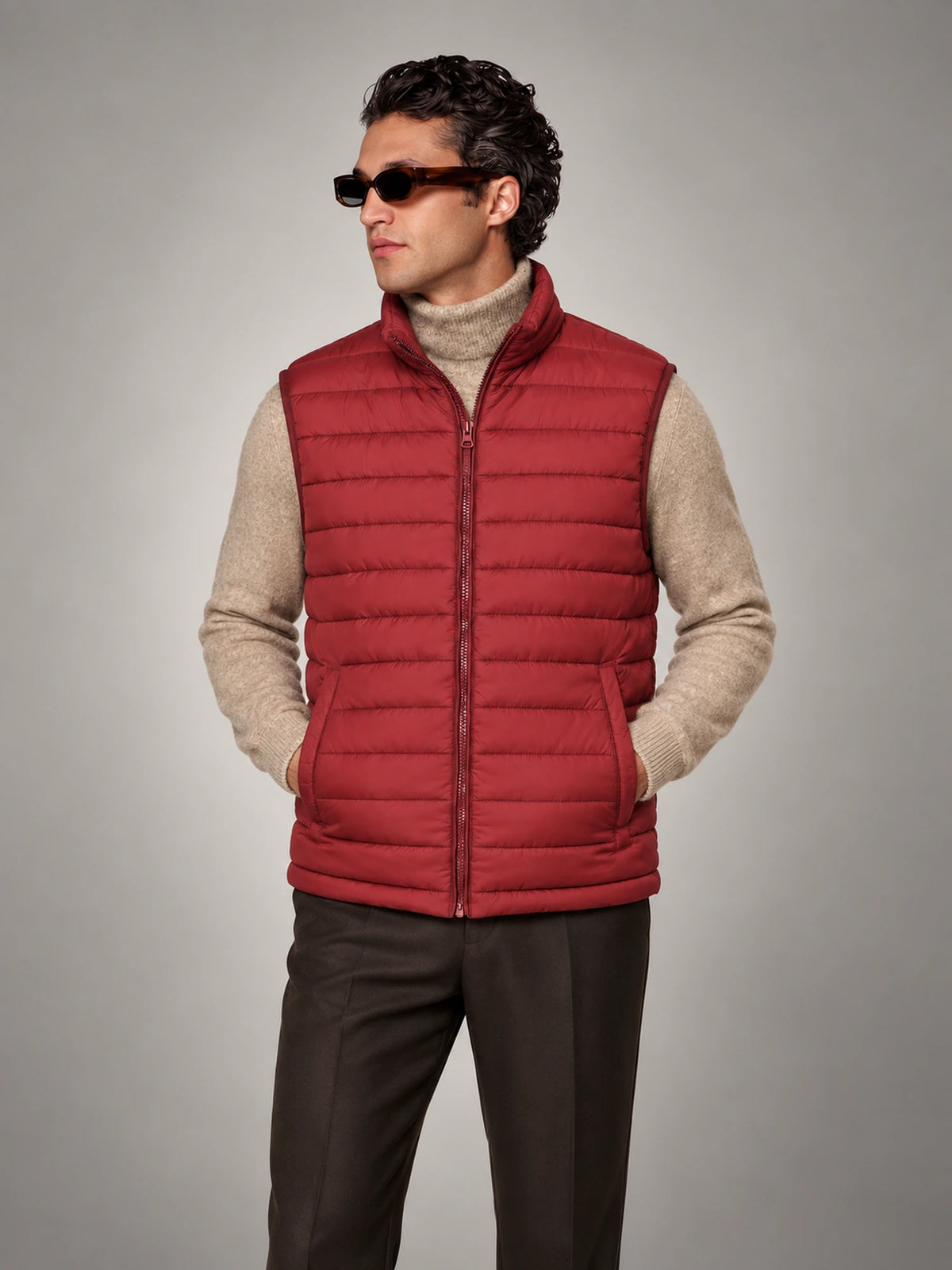 Men's Full-Zip Bodywarmer Gilet in Red — front view