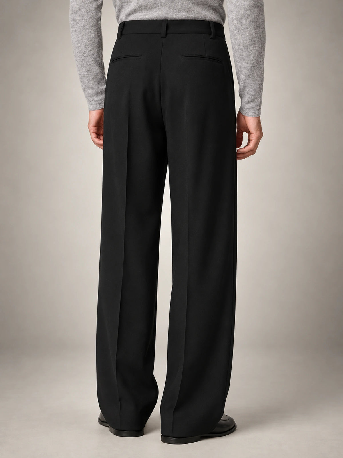 Men's Box-Pleat Wide-Leg Trousers in Black — back view