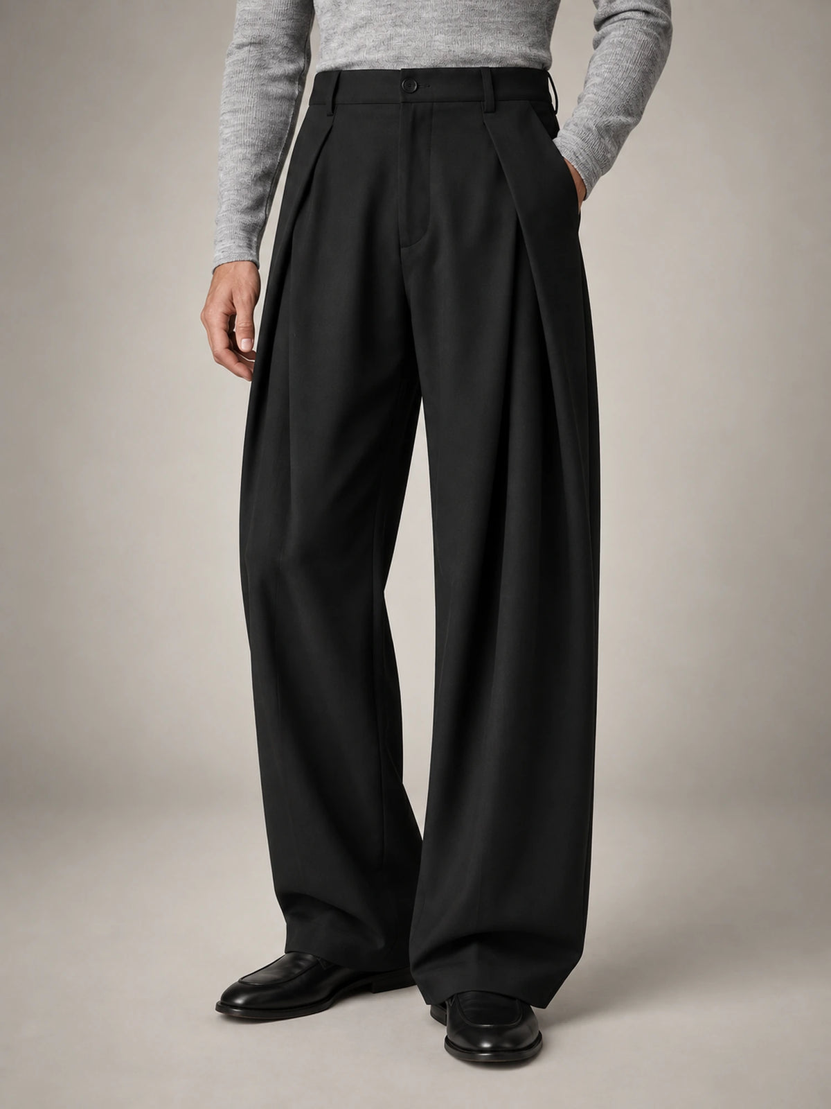 Men's Box-Pleat Wide-Leg Trousers in Black — alternate view