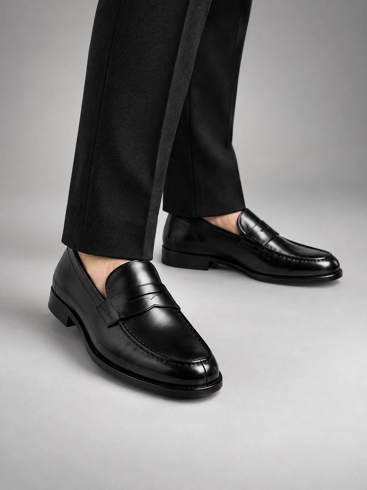 Men's Leather Slip-On Penny Loafers in Black — additional view 3