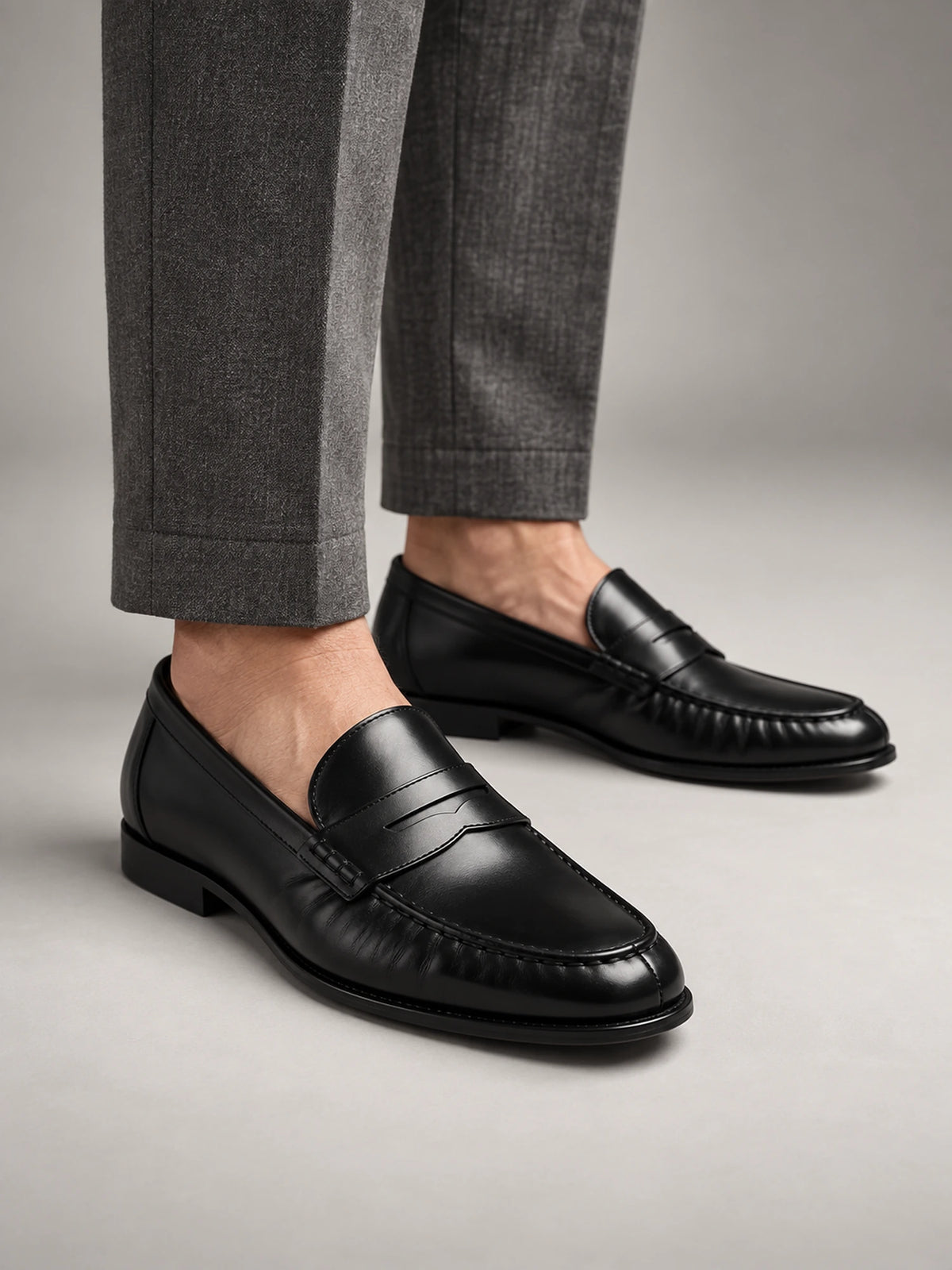 Men's Leather Slip-On Penny Loafers in Black — alternate view