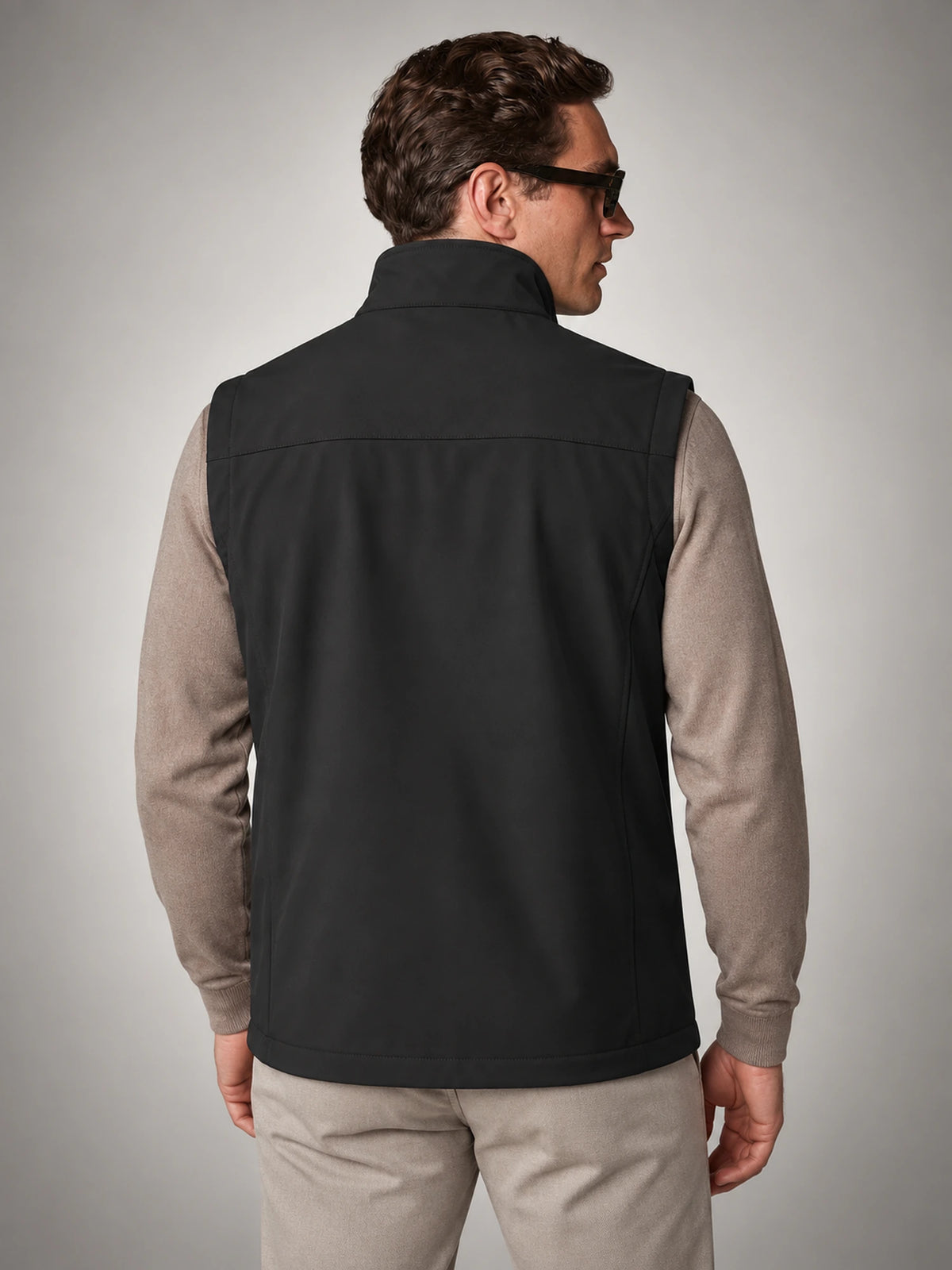 Men's Lightweight Zip Utility Gilet in Black — back view