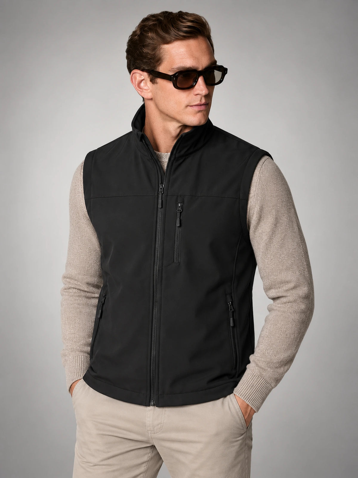 Men's Lightweight Zip Utility Gilet in Black — alternate view