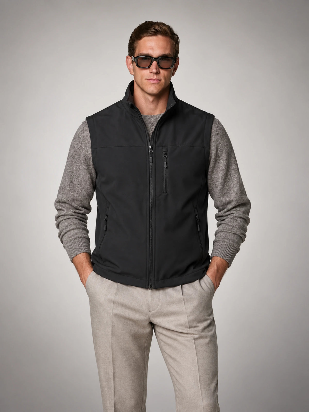 Men's Lightweight Zip Utility Gilet in Black — front view