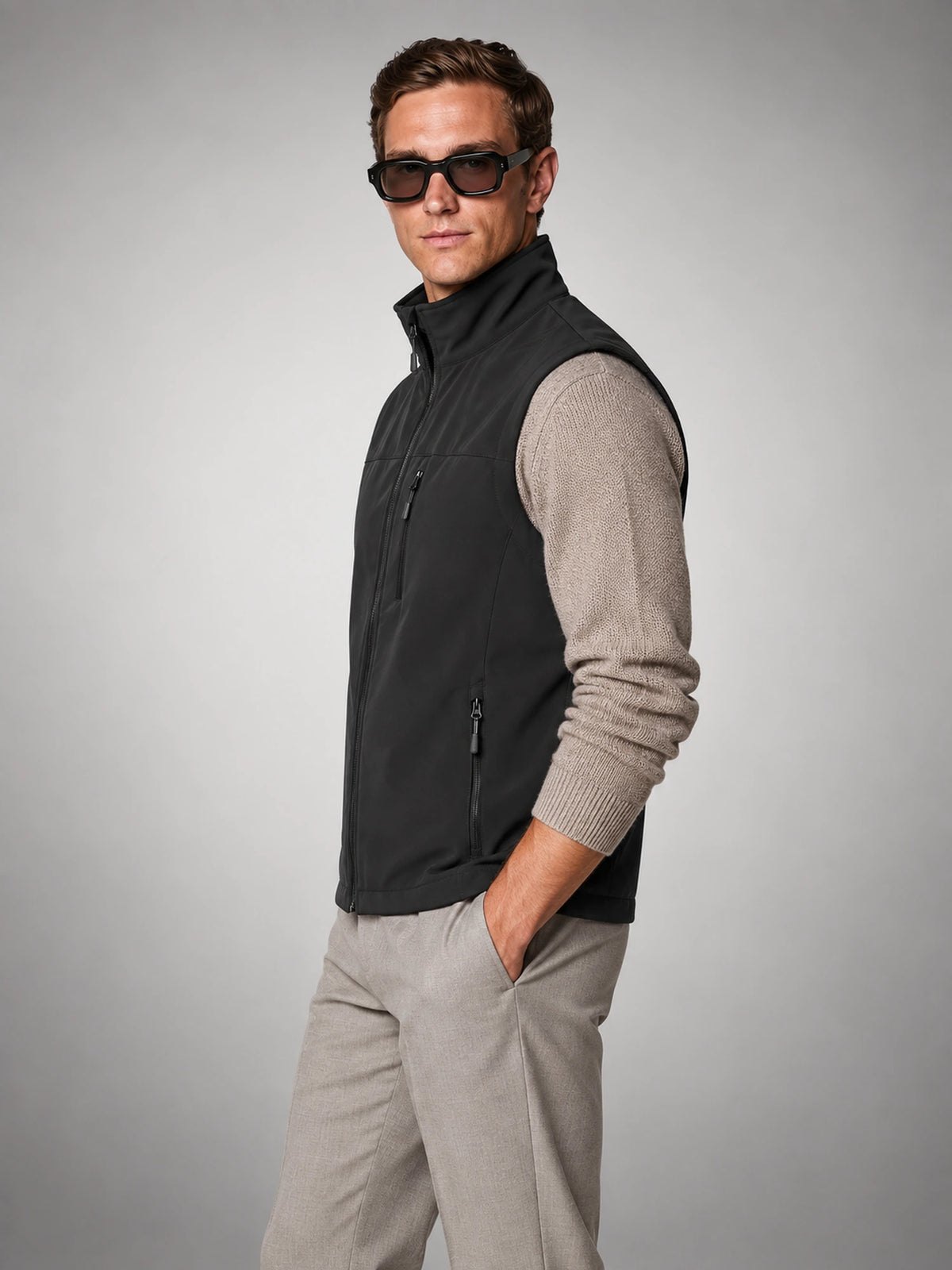 Men's Lightweight Zip Utility Gilet in Black — side view