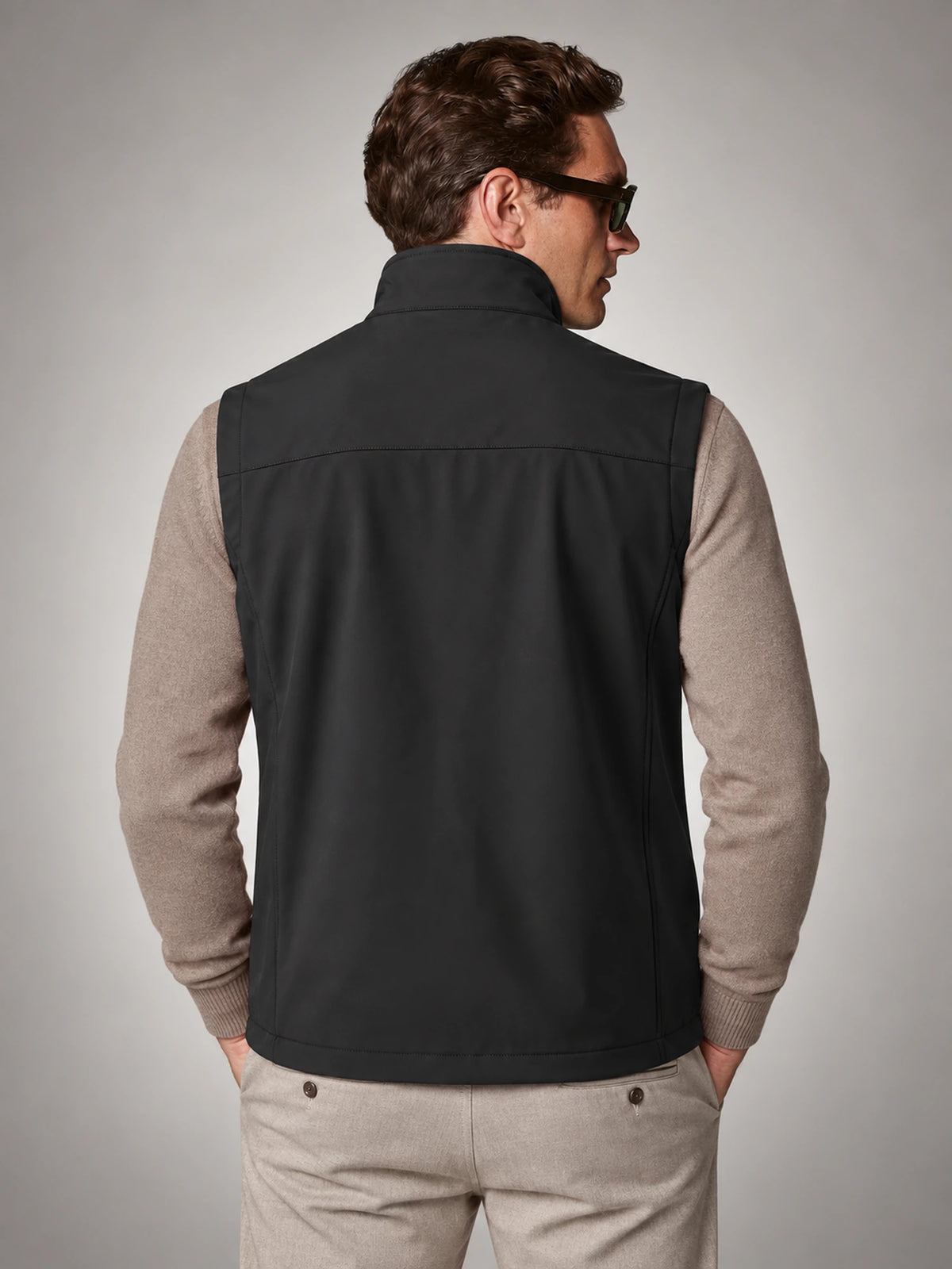 Men's Lightweight Zip Utility Gilet in Charcoal Grey — back view