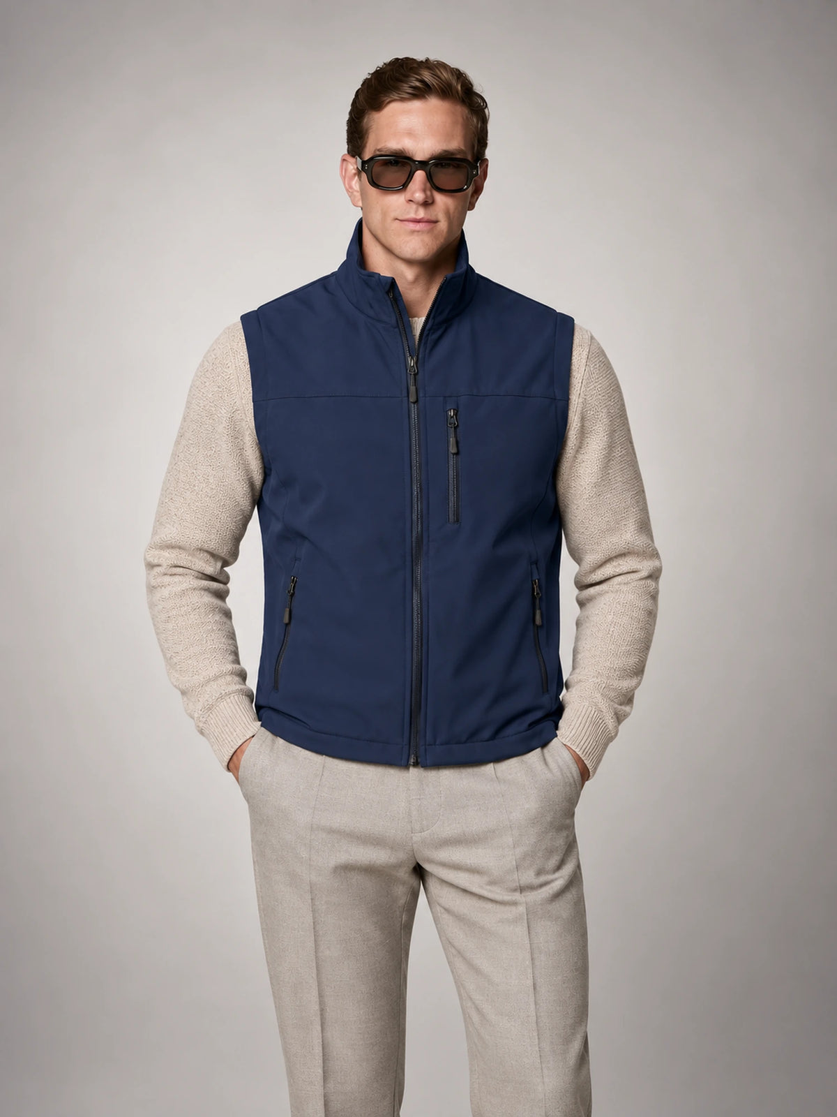 Men's Lightweight Zip Utility Gilet in Navy — front view